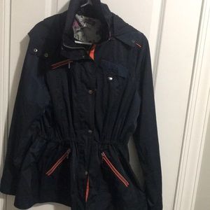 New Saks  navy and orange windbreaker size Xl inside waist zipper & tab sleeve